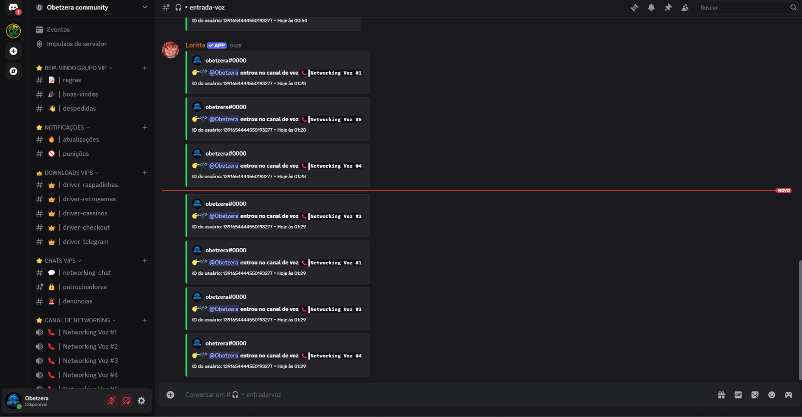 Prévia visual de uma comunidade técnica com tema escuro